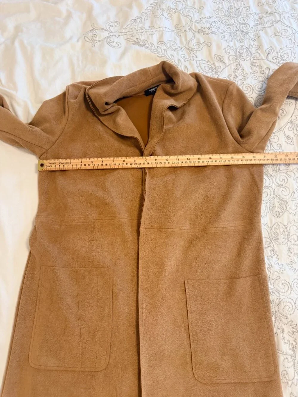 Premise Studio Sz M Tan Faux Suede Long Sleeve‎ Pockets Trench Coat Equestrian